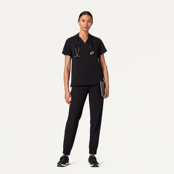 JAANUU Notched V - Neck Scrub Top Black - Get Scrubbed