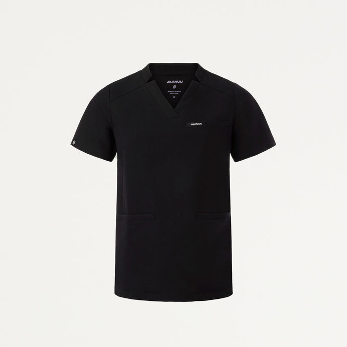 JAANUU Notched V - Neck Scrub Top Black - Get Scrubbed
