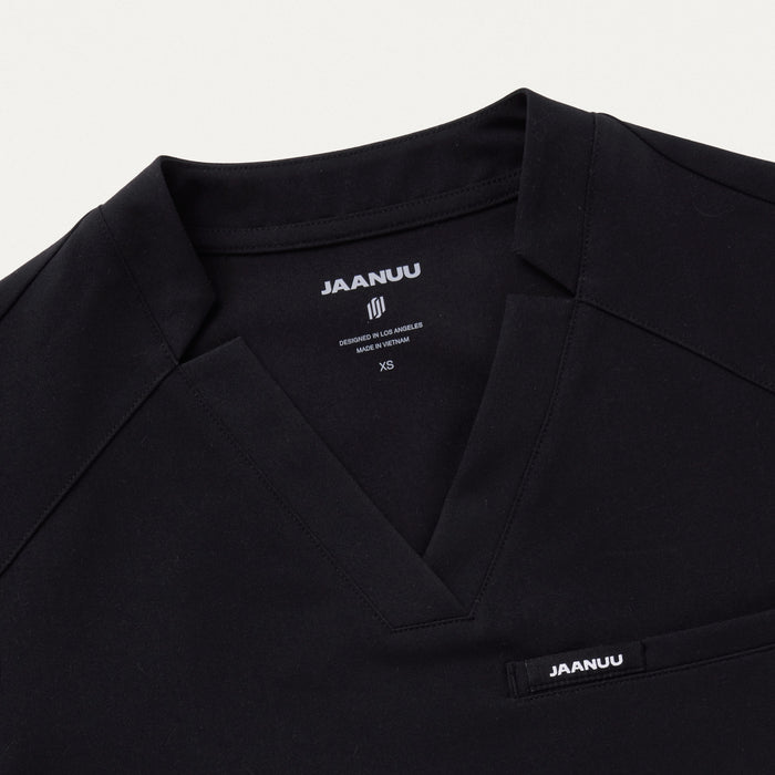 JAANUU Notched V - Neck Scrub Top Black - Get Scrubbed