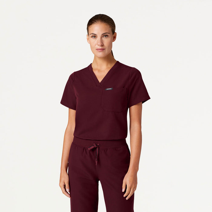 JAANUU Rhena Essential 1 pocket Scrub Top Burgundy - Get Scrubbed