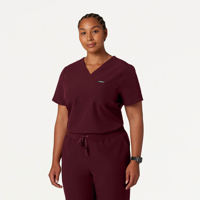 JAANUU Rhena Essential 1 pocket Scrub Top Burgundy - Get Scrubbed