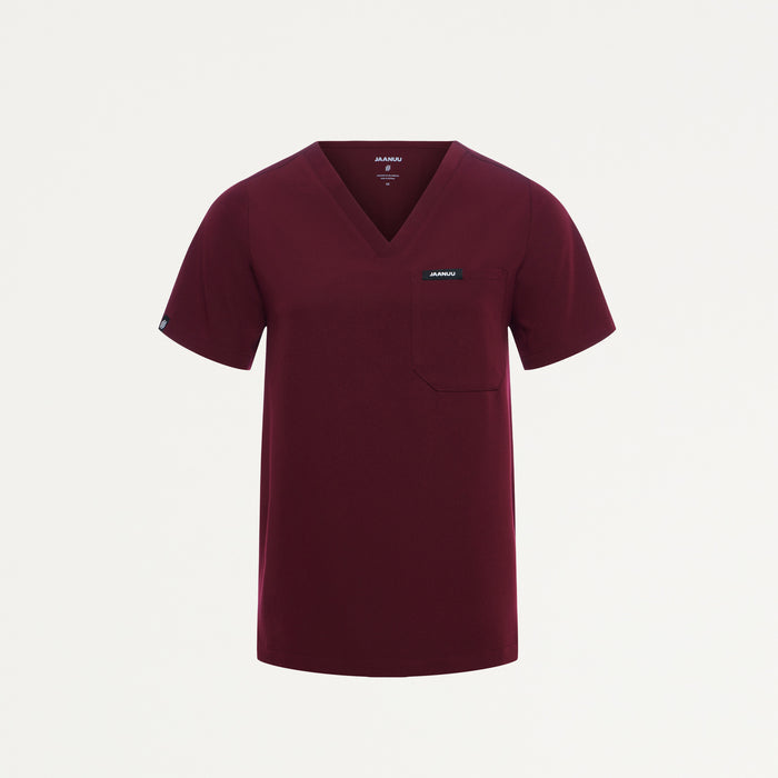 JAANUU Rhena Essential 1 pocket Scrub Top Burgundy - Get Scrubbed