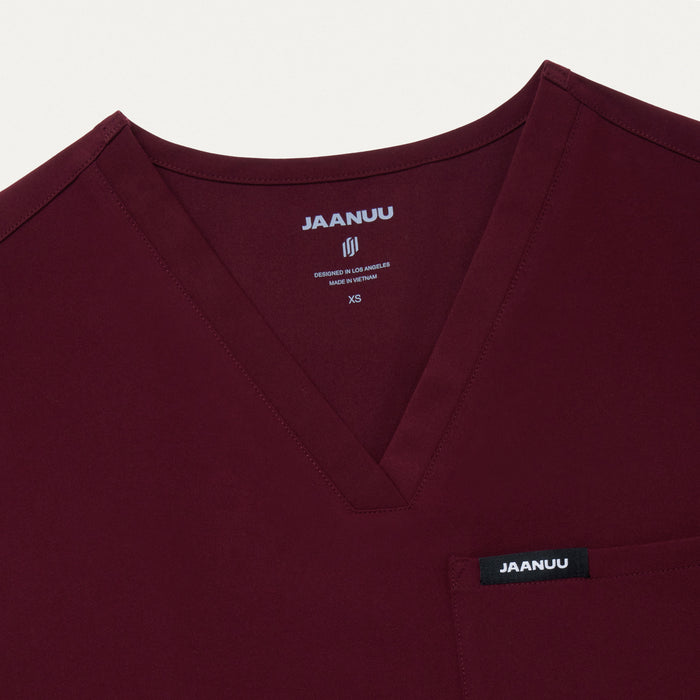 JAANUU Rhena Essential 1 pocket Scrub Top Burgundy - Get Scrubbed