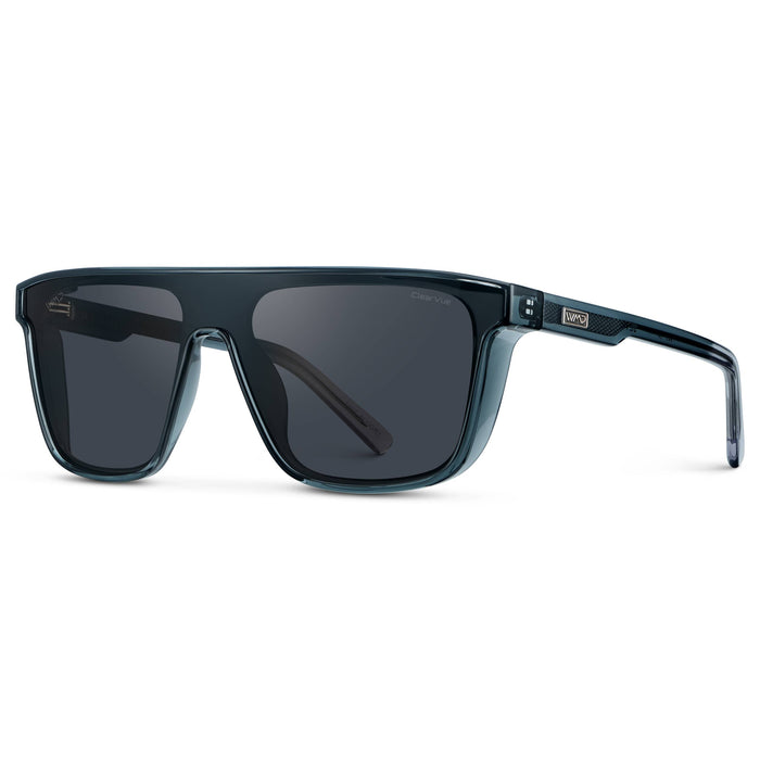 WMP Eyewear Jett men's polarized sunglasses with black frame and dark tinted lenses, stylish and protective eyewear for outdoor use.