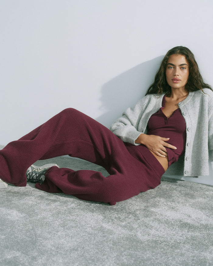 Knit Straight Leg Sweatpants - Damson Red