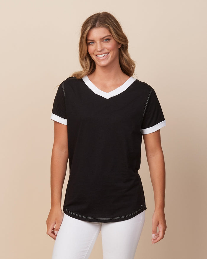LADIES V-NECK RINGER TEE