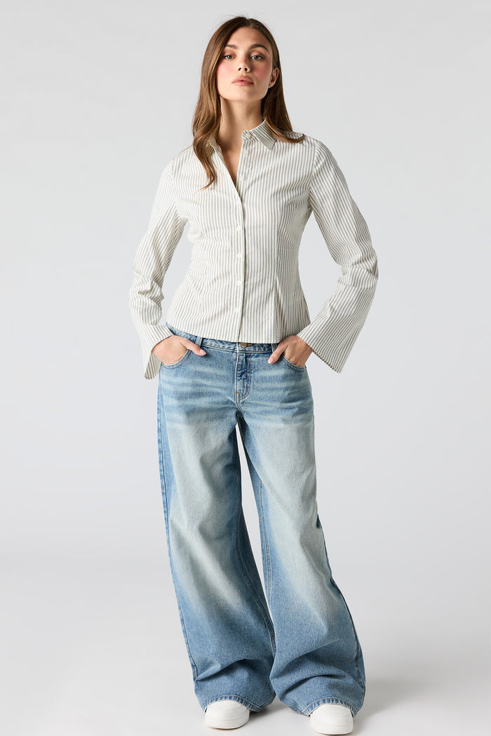 Long Bell Sleeve Button-Up Top