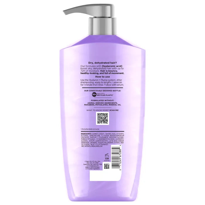 LOREAL PARIS Elvive Hyaluron + Plump 72H Hydrating Conditioner - Hyaluronic Acid  لوريال باريس بلسم مرطب 72 ساعة بحمض الهيالورونيك