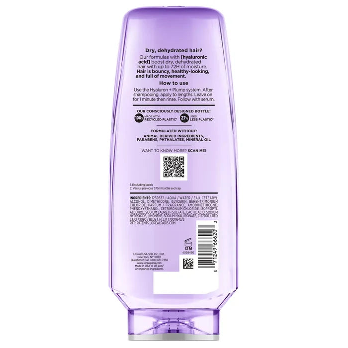 LOREAL PARIS Elvive Hyaluron + Plump 72H Hydrating Conditioner - Hyaluronic Acid  لوريال باريس بلسم مرطب 72 ساعة بحمض الهيالورونيك