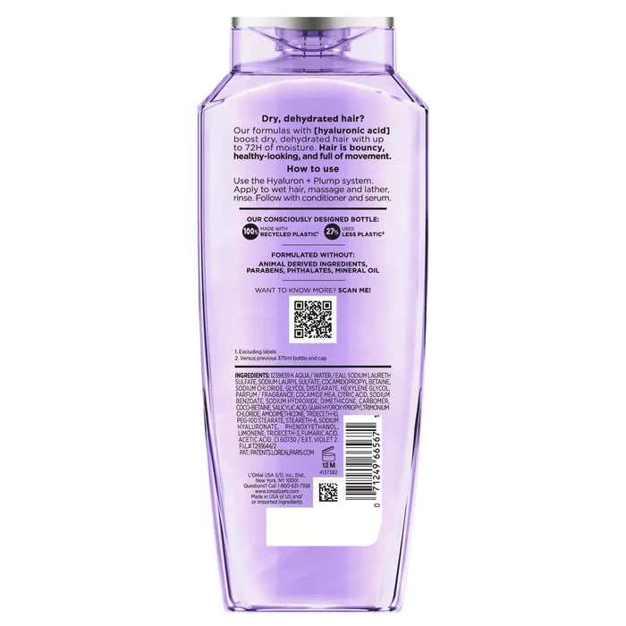 LOREAL PARIS Elvive Hyaluron Plump 72H Hydrating Shampoo - Hyaluronic Acid  شامبو لوريال باريس لترطيب يدوم 72 ساعة بحمض الهيالورونيك