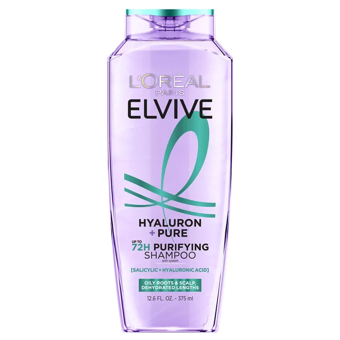 LOREAL PARIS Elvive Hyaluron + Pure Up to 72H Rehydrating Shampoo - Oily Roots & Scalp Dehydrated Length's  لوريال باريس شامبو ترطيب حتى 72 ساعة
