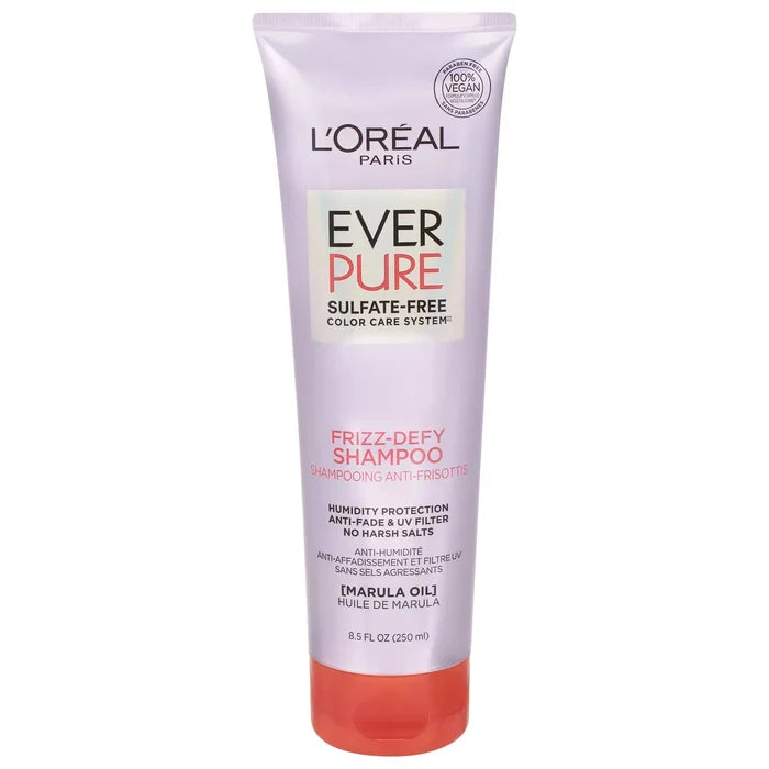 LOREAL PARIS EverPure Sulfate-Free Color Care System Frizz-Defy Shampoo Marula Oil Vegan Formula شامبو لوريال باريس ايفربيور الخالي من الكبريتات