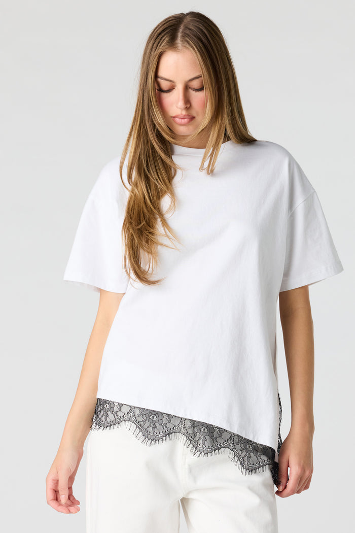 Luxe Heavy Cotton Boxy Lace Hem T-Shirt