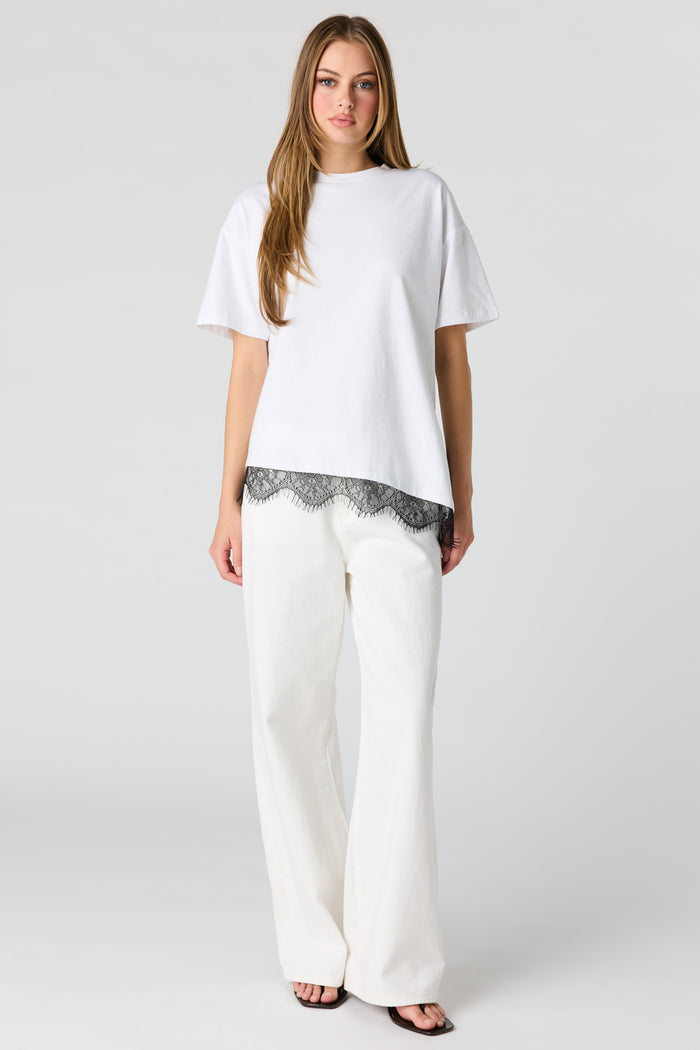 Luxe Heavy Cotton Boxy Lace Hem T-Shirt