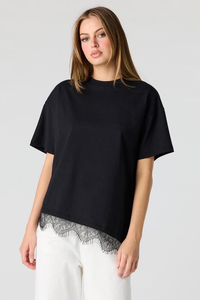Luxe Heavy Cotton Boxy Lace Hem T-Shirt