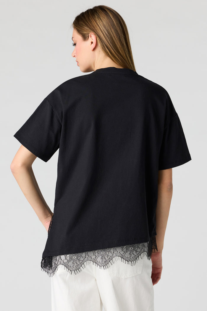 Luxe Heavy Cotton Boxy Lace Hem T-Shirt
