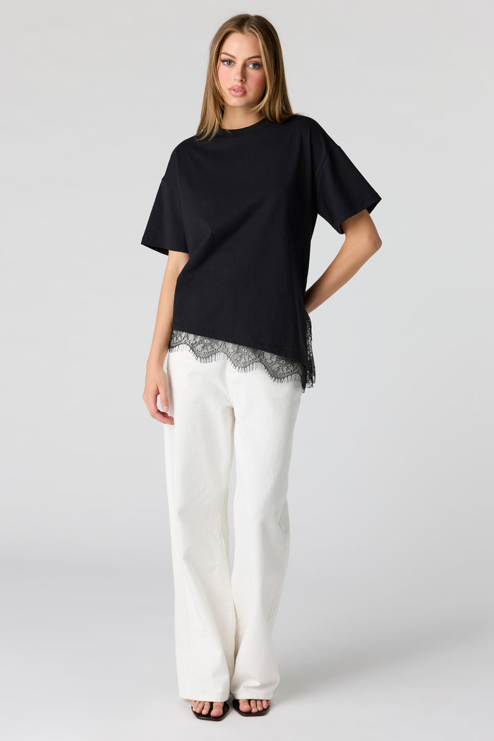 Luxe Heavy Cotton Boxy Lace Hem T-Shirt