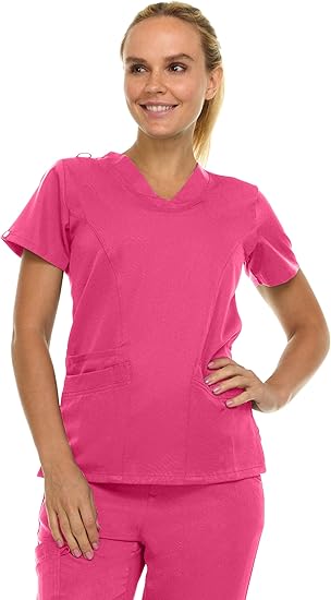 Medichic Eleanor V-Neck Top with Joelle Elastic Drawstring Cargo Pants Scrub Set - Shocking Pink