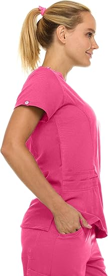 Medichic Eleanor V-Neck Top with Joelle Elastic Drawstring Cargo Pants Scrub Set - Shocking Pink