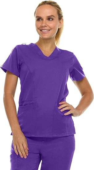 Medichic Eleanor V-Neck Top with Tall Joelle Elastic Drawstring Cargo Pants Scrub Set - Grape