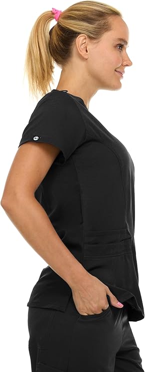 Medichic Eleanor V-Neck Top with Tall Joelle Elastic Drawstring Cargo Pants Scrub Set - Black