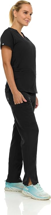 Medichic Eleanor V-Neck Top with Tall Joelle Elastic Drawstring Cargo Pants Scrub Set - Black