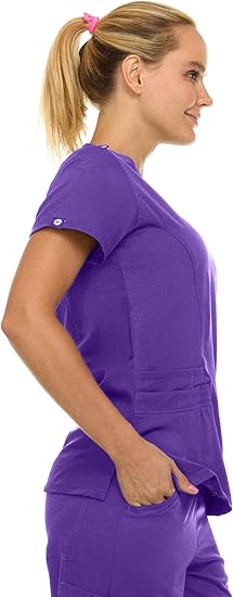 Medichic Eleanor V-Neck Top with Tall Joelle Elastic Drawstring Cargo Pants Scrub Set - Grape