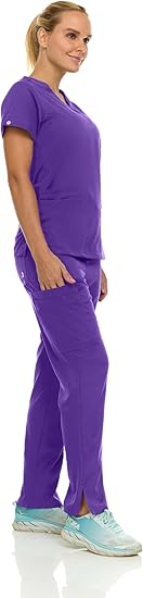 Medichic Eleanor V-Neck Top with Tall Joelle Elastic Drawstring Cargo Pants Scrub Set - Grape