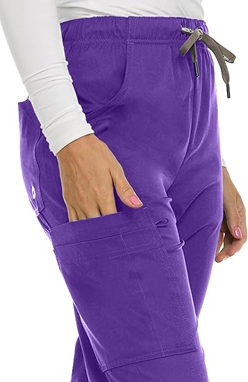 Medichic Eleanor V-Neck Top with Tall Joelle Elastic Drawstring Cargo Pants Scrub Set - Grape