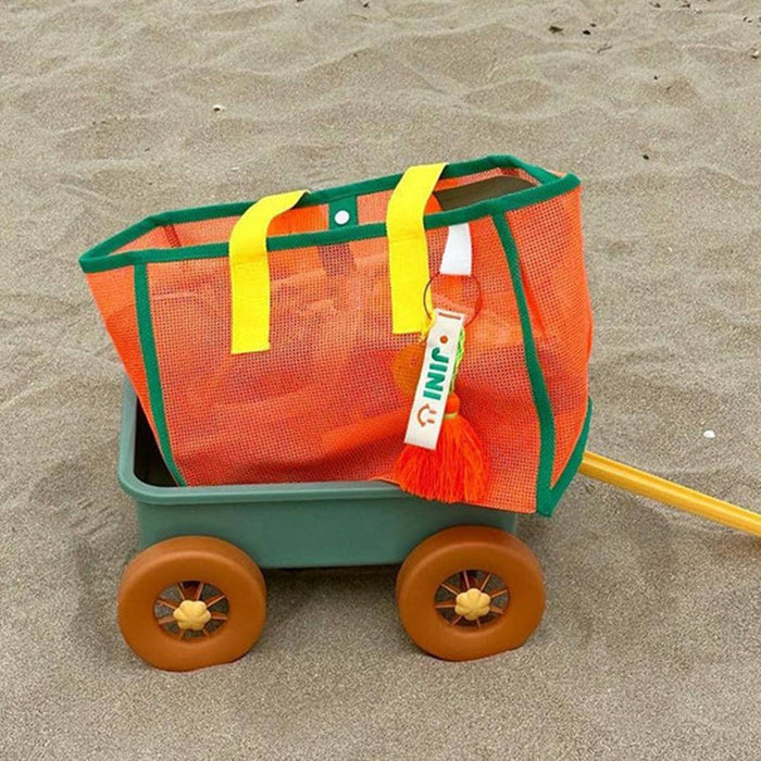 ACCITY mesh beach bag with breathable mesh design, sturdy handles, and spacious interior for carrying beach essentials.