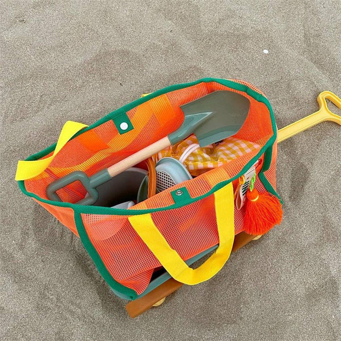 ACCITY Mesh Beach Bag with breathable design, see-through mesh material, ideal for carrying beach essentials and accessories.