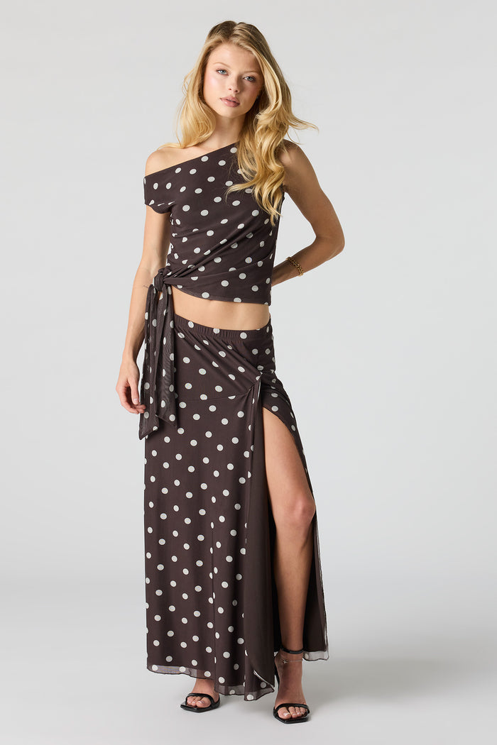 Mesh Side Tie Off Shoulder Top