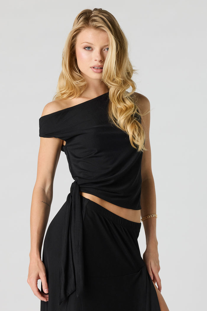 Mesh Side Tie Off Shoulder Top