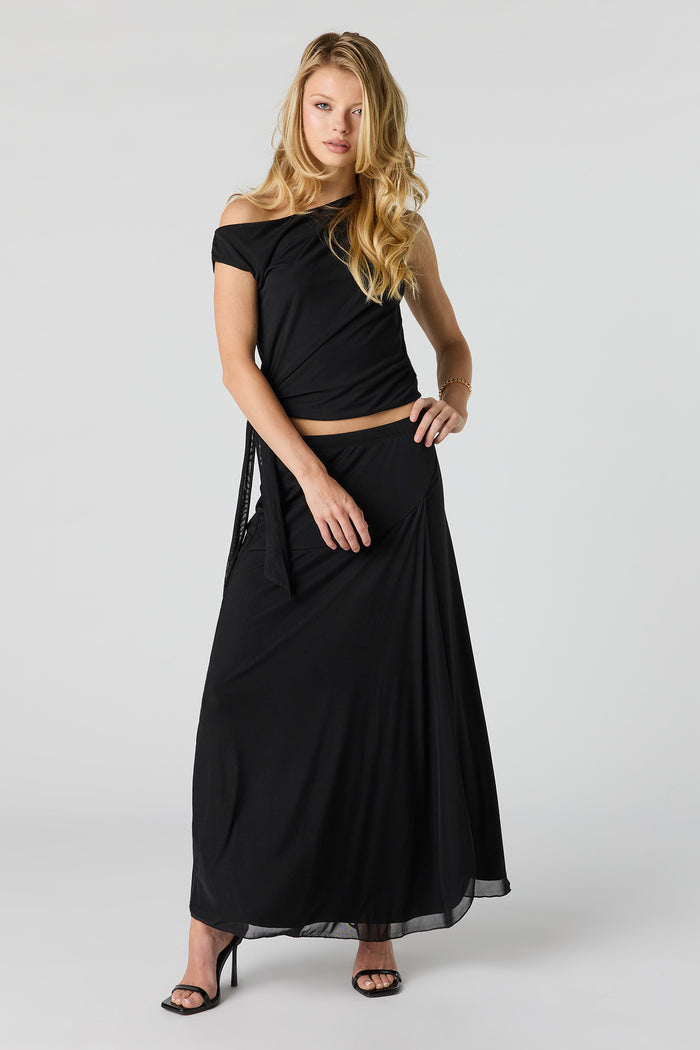 Mesh Side Tie Off Shoulder Top