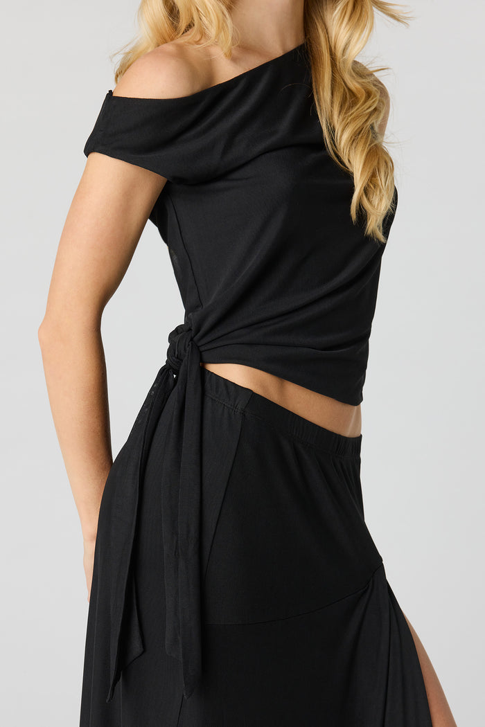 Mesh Side Tie Off Shoulder Top