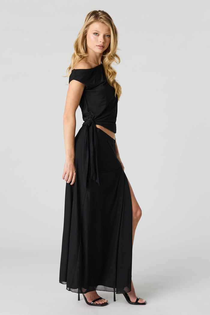 Mesh Slit Maxi Skirt