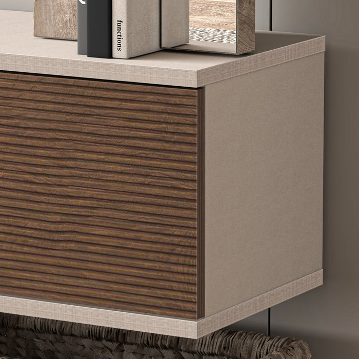 Meuble TV flottant Bella pour téléviseurs jusqu'à 85 pouces, Modern Media (Alpine/Cottonwood)