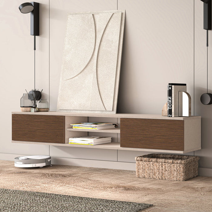 Meuble TV flottant Bella pour téléviseurs jusqu'à 85 pouces, Modern Media (Alpine/Cottonwood)