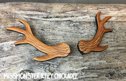 MISSMONSTER X HEY CHICKADEE ANTLER BARRETTES - LASER ETCHED WOOD