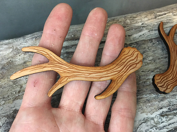MISSMONSTER X HEY CHICKADEE ANTLER BARRETTES - LASER ETCHED WOOD