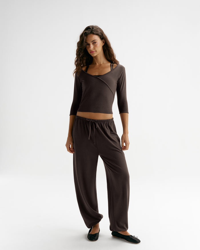 Modal Soft Lounge Cuffed Trousers - Coffee Bean