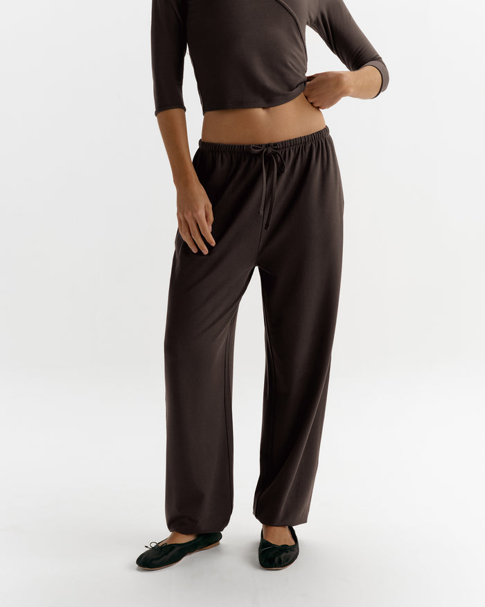 Modal Soft Lounge Cuffed Trousers - Coffee Bean