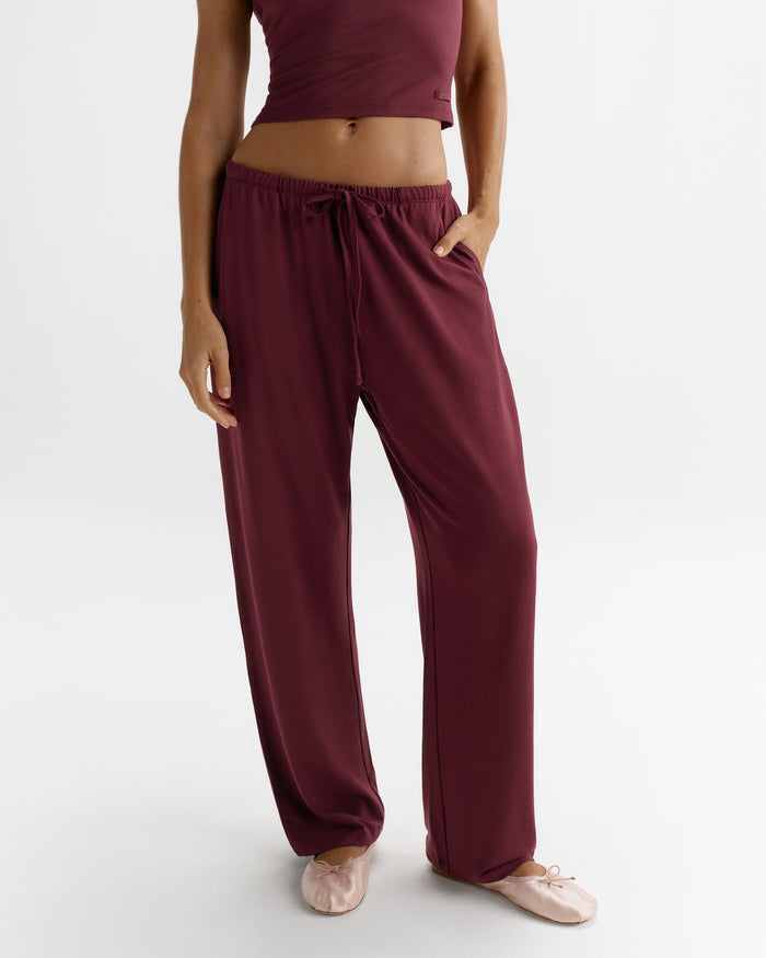 Modal Soft Lounge Trousers - Damson Red