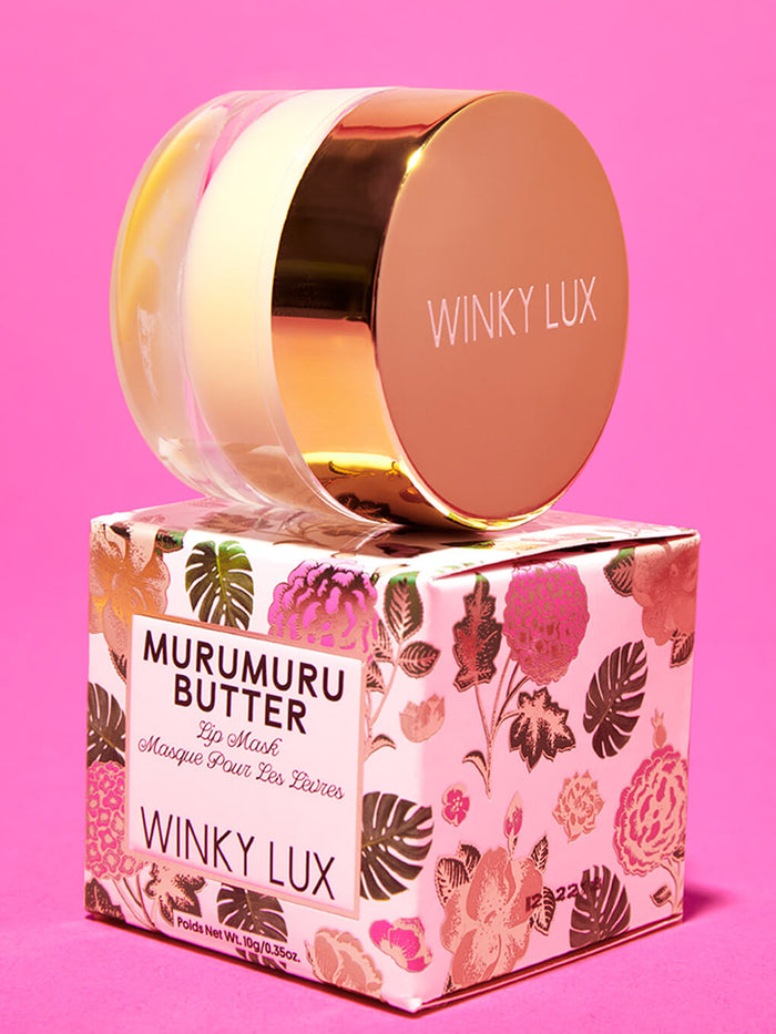 murumuru butter lip sleeping mask sitting on top of box on pink background