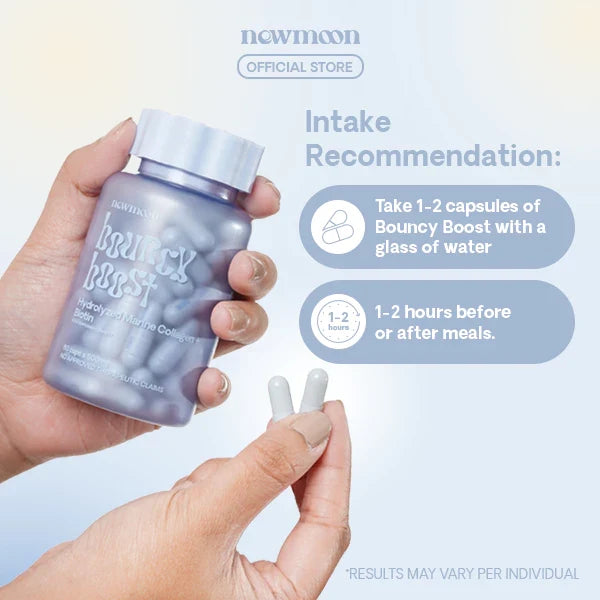 New Moon Bouncy Boost Collagen + Biotin 500mg 60 CAPSULE with Hydrolyzed Marine Collagen, Biotin