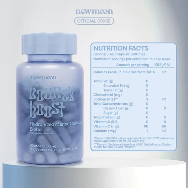 New Moon Bouncy Boost Collagen + Biotin 500mg 60 CAPSULE with Hydrolyzed Marine Collagen, Biotin