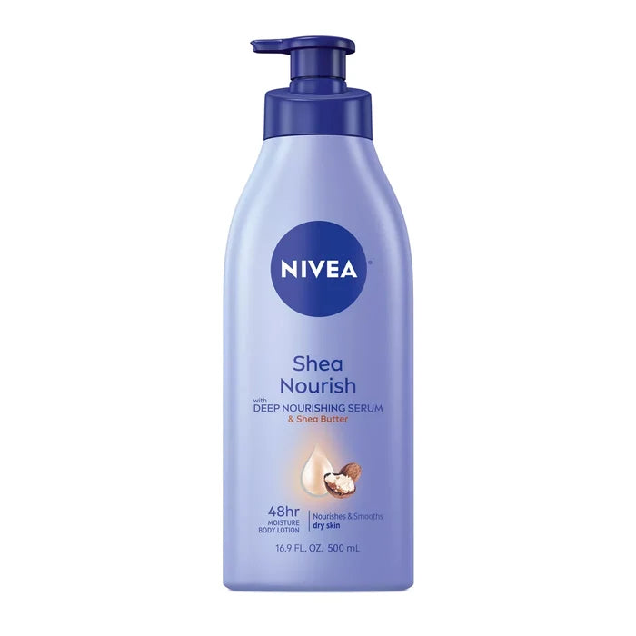 NIVEA Shea Nourish With Deep Nourishing Serum & Shea Butter Nourishes & Smooths Dry Skin  نيفيا شيا نورش مع سيروم التغذية العميقة وزبدة الشيا لترطيب وتنعيم البشرة الجافة