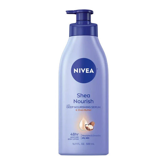NIVEA Shea Nourish With Deep Nourishing Serum & Shea Butter Nourishes & Smooths Dry Skin  نيفيا شيا نورش مع سيروم التغذية العميقة وزبدة الشيا لترطيب وتنعيم البشرة الجافة