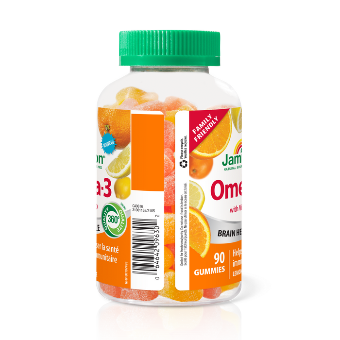 31001155 Jamieson Omega-3 Gummies Family Friendly, Lemon, Orange, 90 ct 31001155_J_GUM_Omega-3_400cc_R2105_BTL_DIS