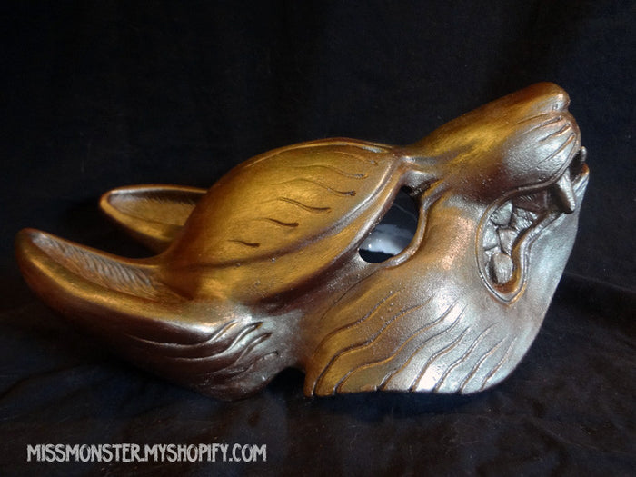 PAINTED KITSUNE MASK- OOAK GREEN METALLIC